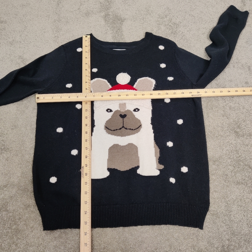 Ugly Christmas Sweater Women's Size Medium Polka Dot Dog in Santa Clause Hat - Picture 6 of 8